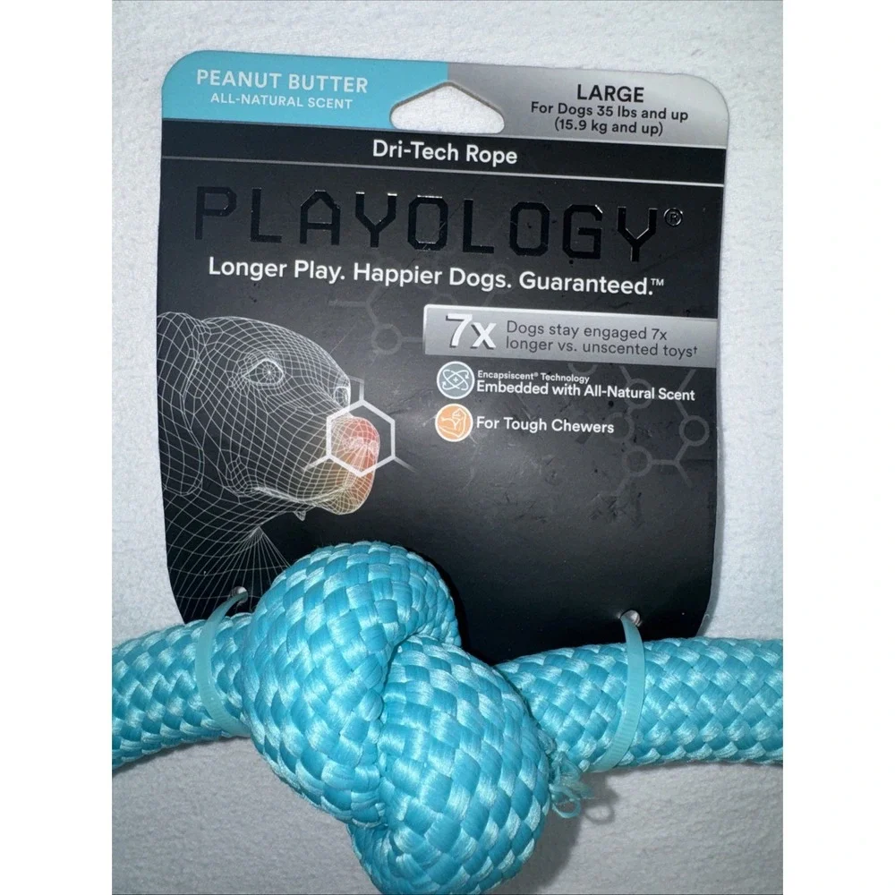 Playology Dog Toy‎ Rope Peanut Butter Scented Knotted Chew for Medium to Large